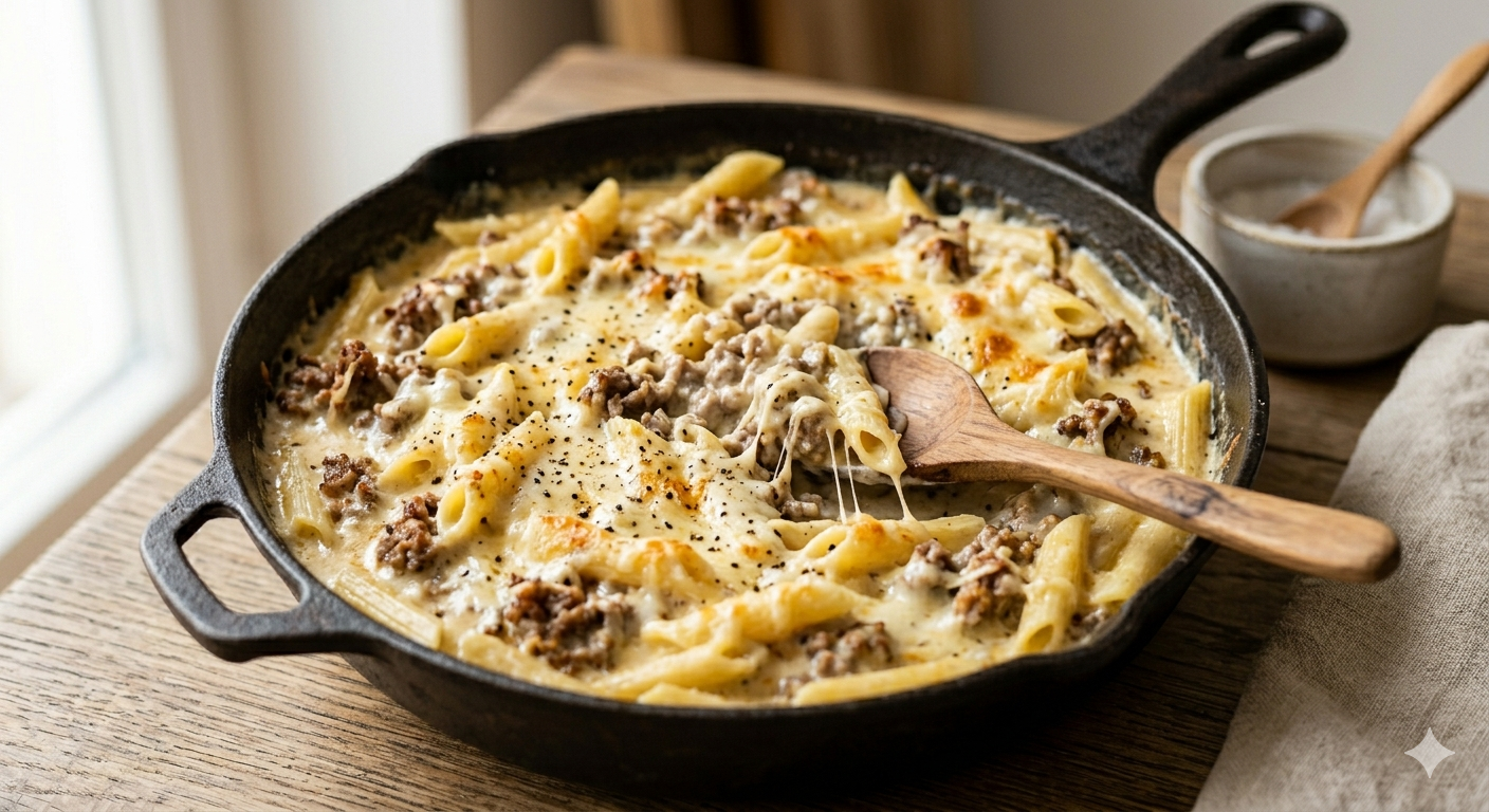 Nudeln-Hackfleisch-Käsepfanne